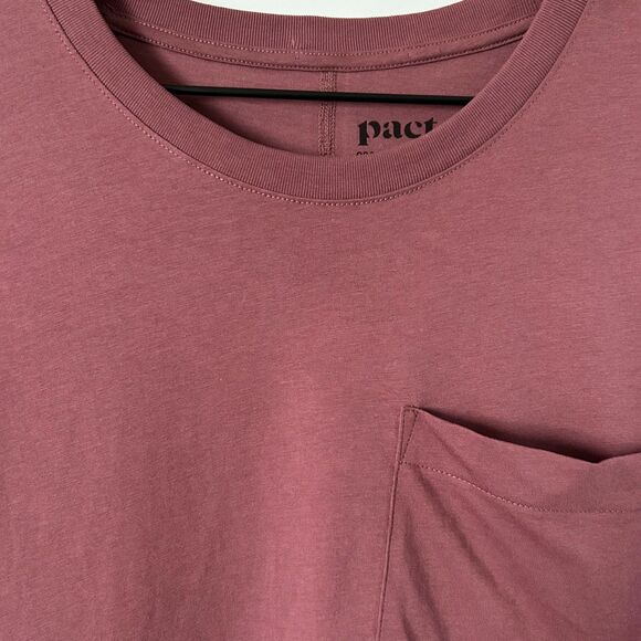 Pact Organic Cotton Long Sleeve Pocket Tee in Wine Red Size Large - Picture 2 of 4